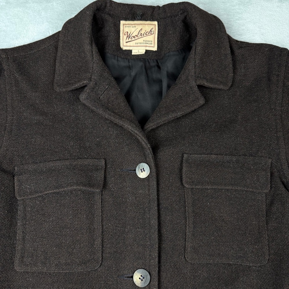VTG 90s Woolrich Brown Wool Chore Coat Hunting Field Jacket Women's L Large USA - Picture 2 of 11